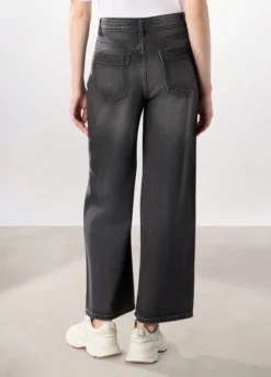 Pantaloni wide leg in denim di puro cotone donna