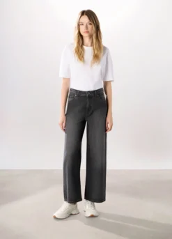 Pantaloni wide leg in denim di puro cotone donna