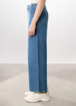 Pantaloni wide leg in denim di puro cotone donna