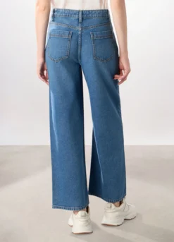 Pantaloni wide leg in denim di puro cotone donna