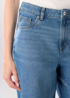 Pantaloni wide leg in denim di puro cotone donna