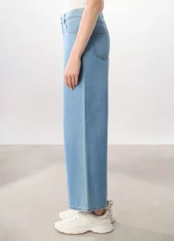Pantaloni wide leg in denim di puro cotone donna