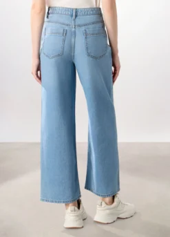Pantaloni wide leg in denim di puro cotone donna