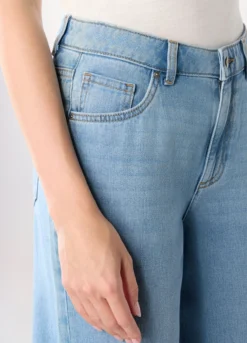 Pantaloni wide leg in denim di puro cotone donna