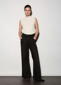 Pantaloni wide leg in denim donna