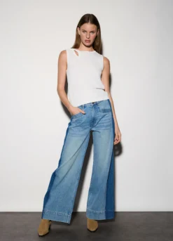 Pantaloni wide leg in denim donna