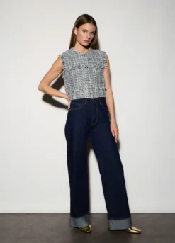 Pantaloni wide leg in denim donna