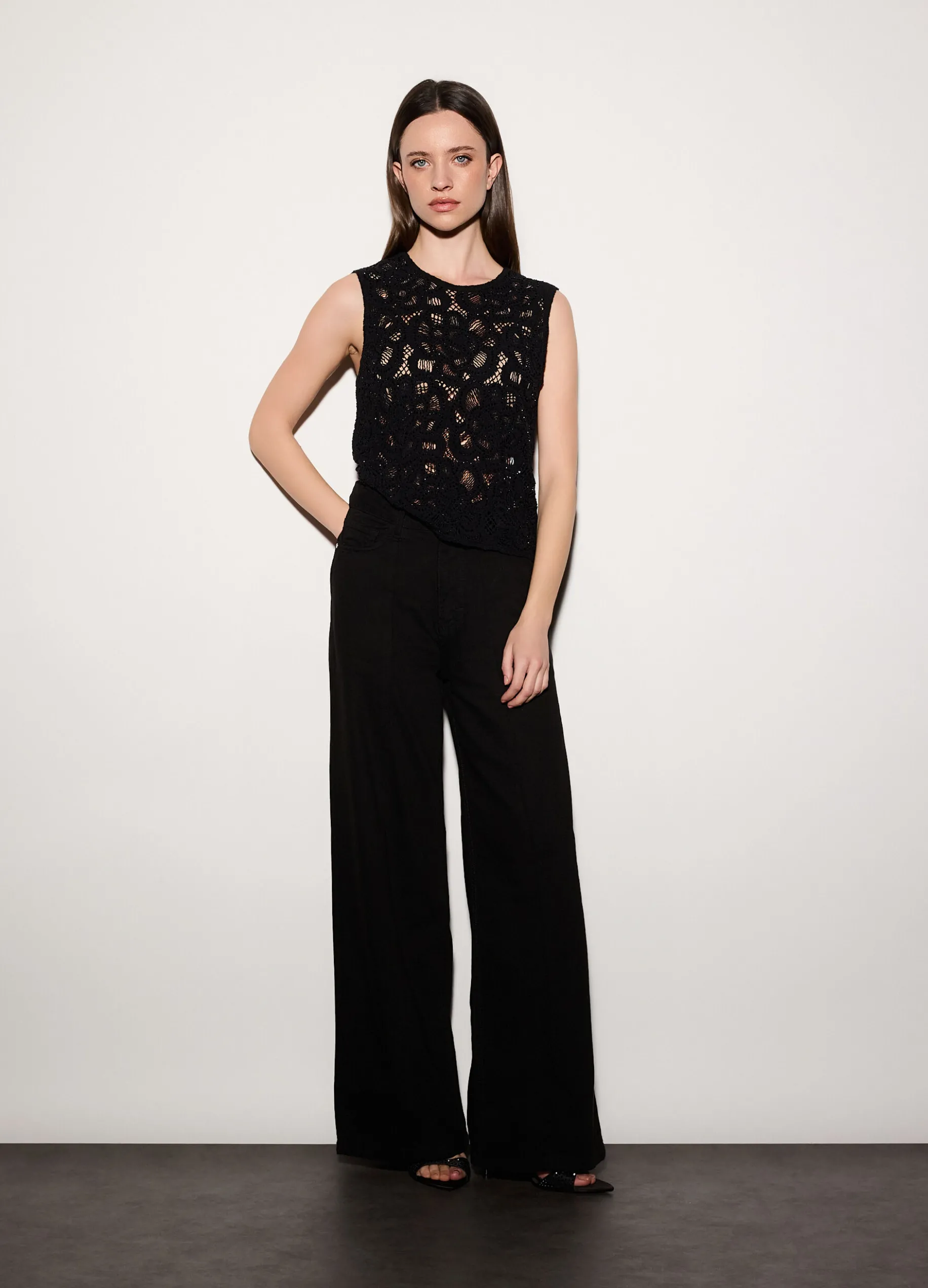 Pantaloni wide leg in denim donna
