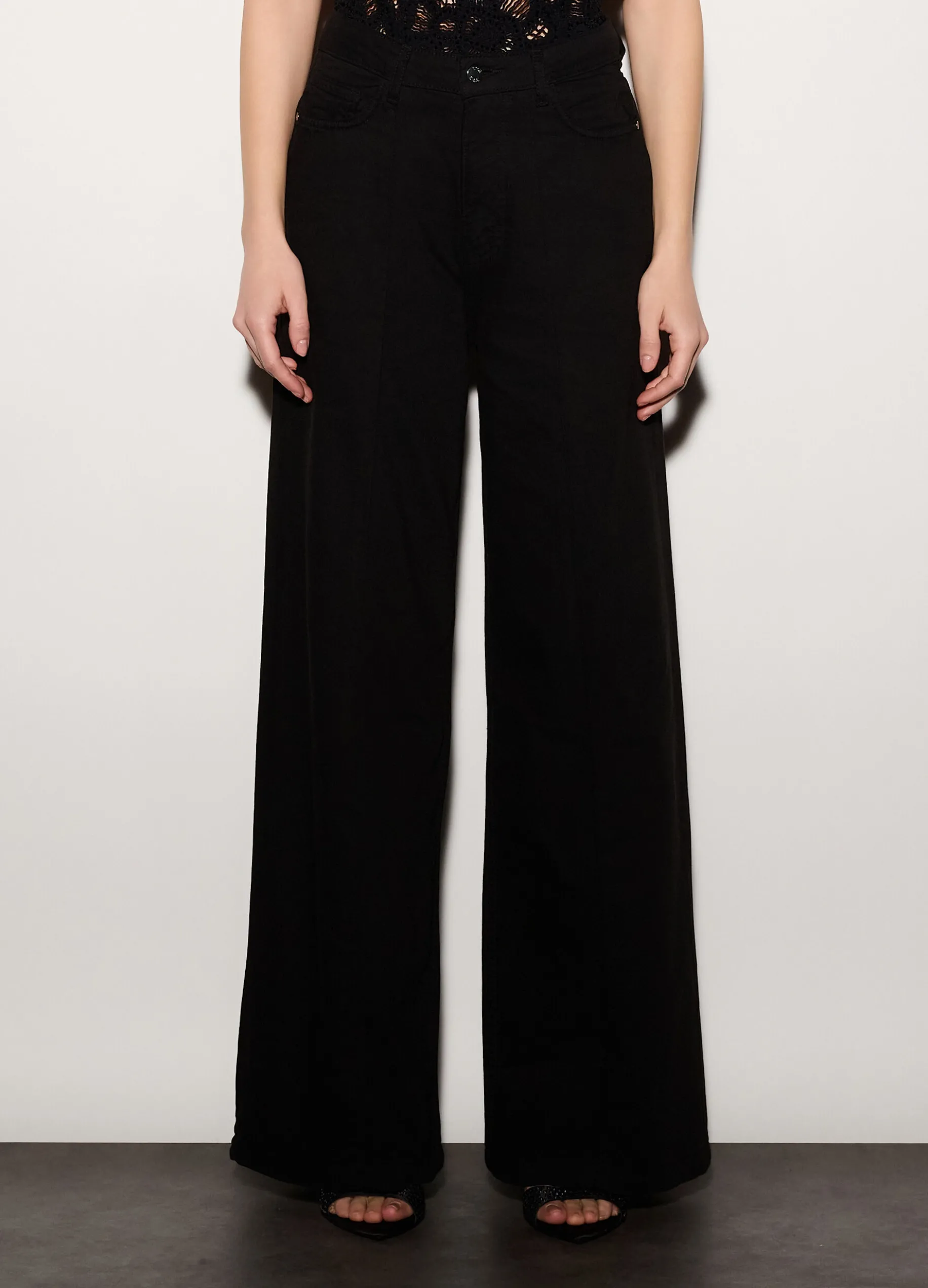 Pantaloni wide leg in denim donna