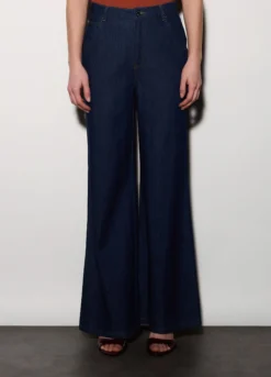 Pantaloni wide leg in denim donna