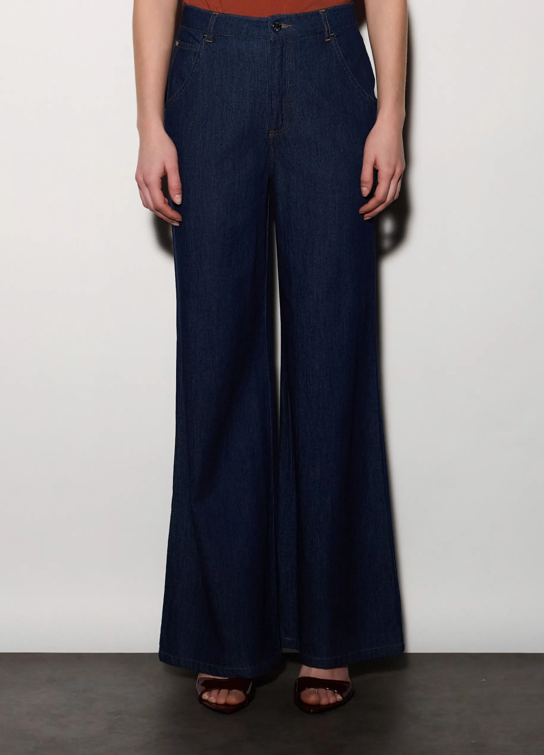 Pantaloni wide leg in denim donna