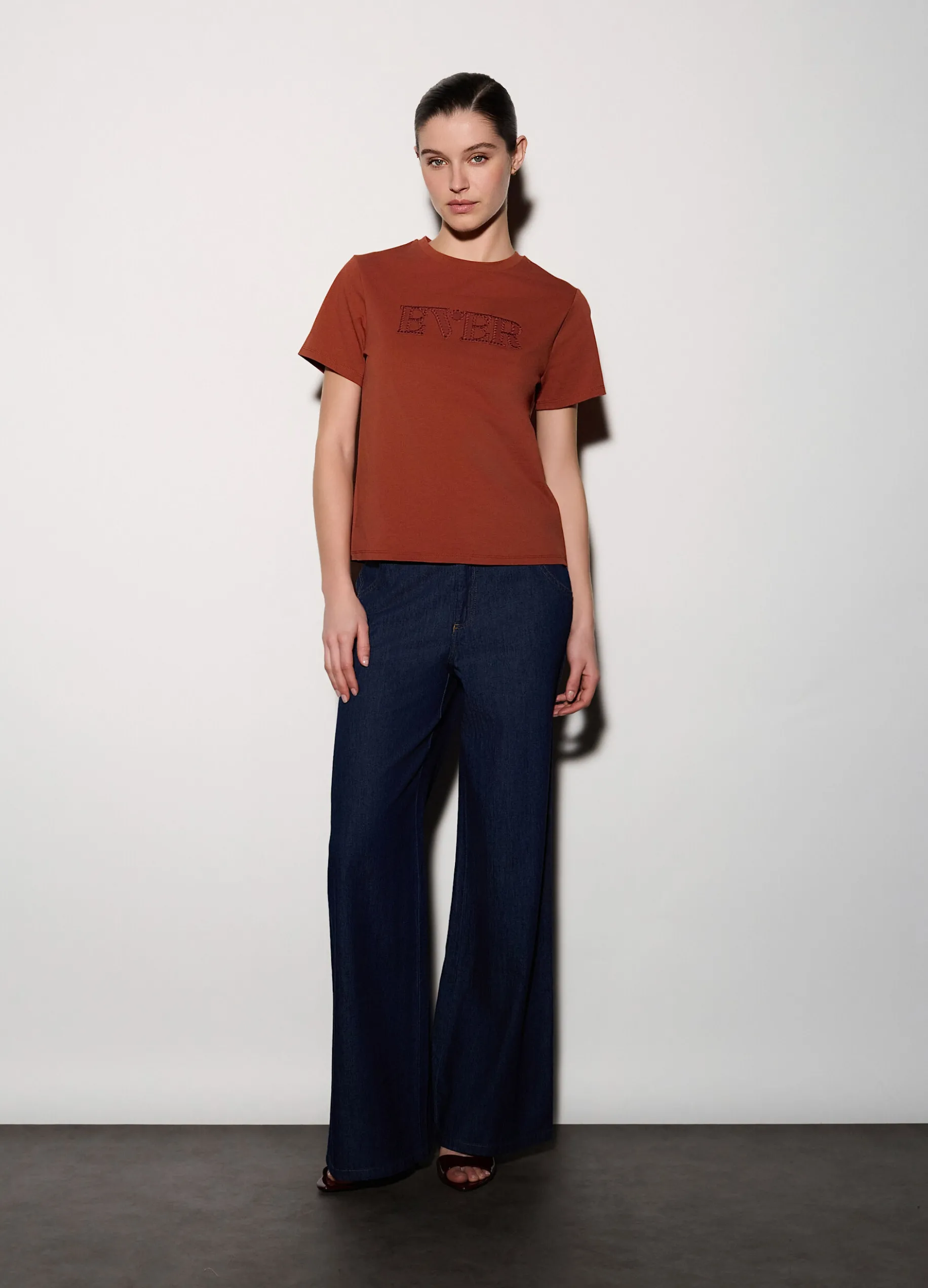 Pantaloni wide leg in denim donna