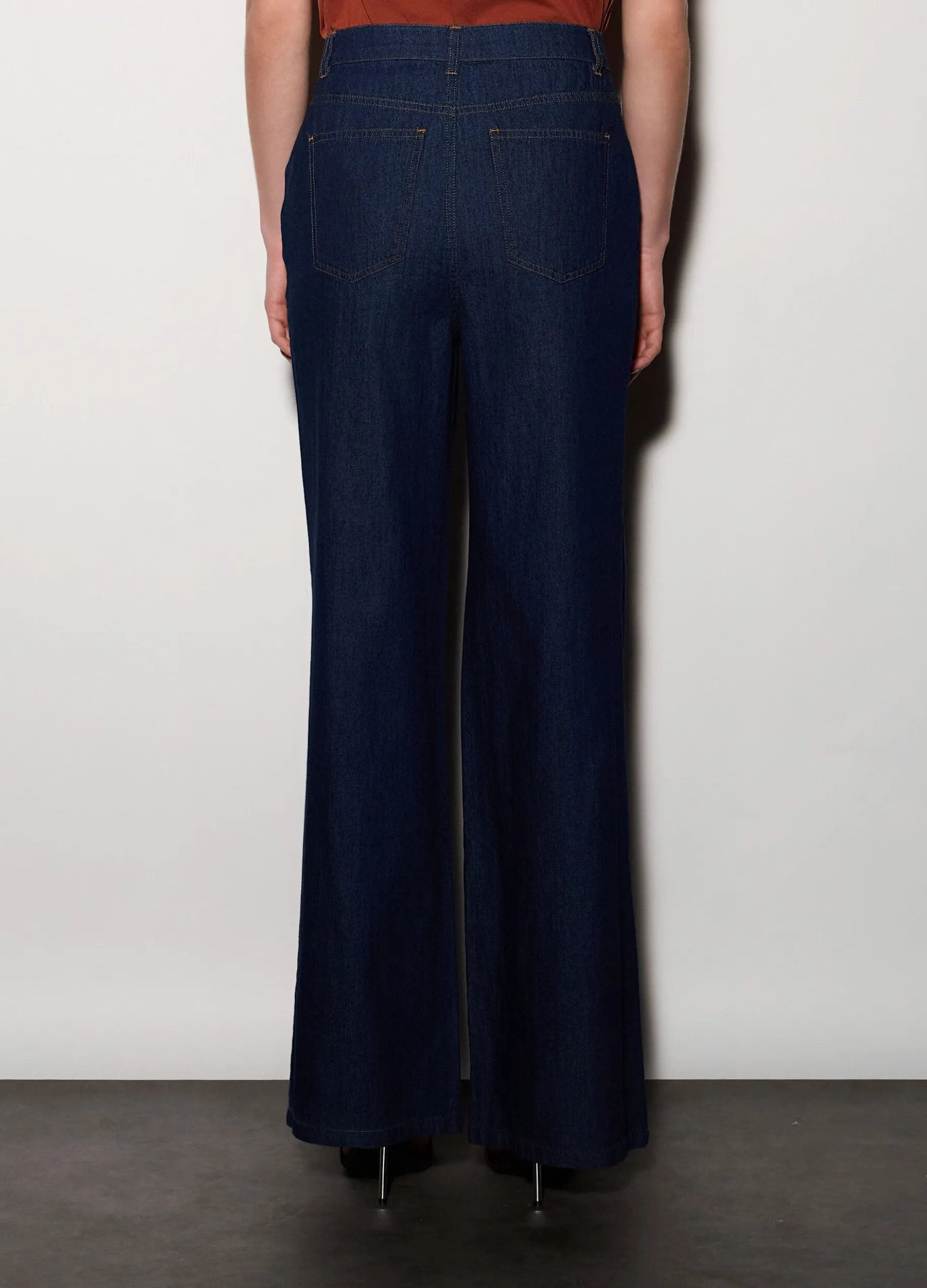 Pantaloni wide leg in denim donna