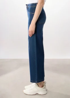 Pantaloni wide leg in denim misto cotone stretch