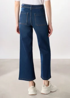 Pantaloni wide leg in denim misto cotone stretch