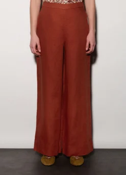 Pantaloni wide leg in puro lino donna