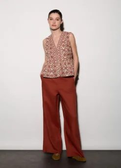 Pantaloni wide leg in puro lino donna