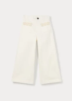Pantaloni wide leg in twill di puro cotone ragazza