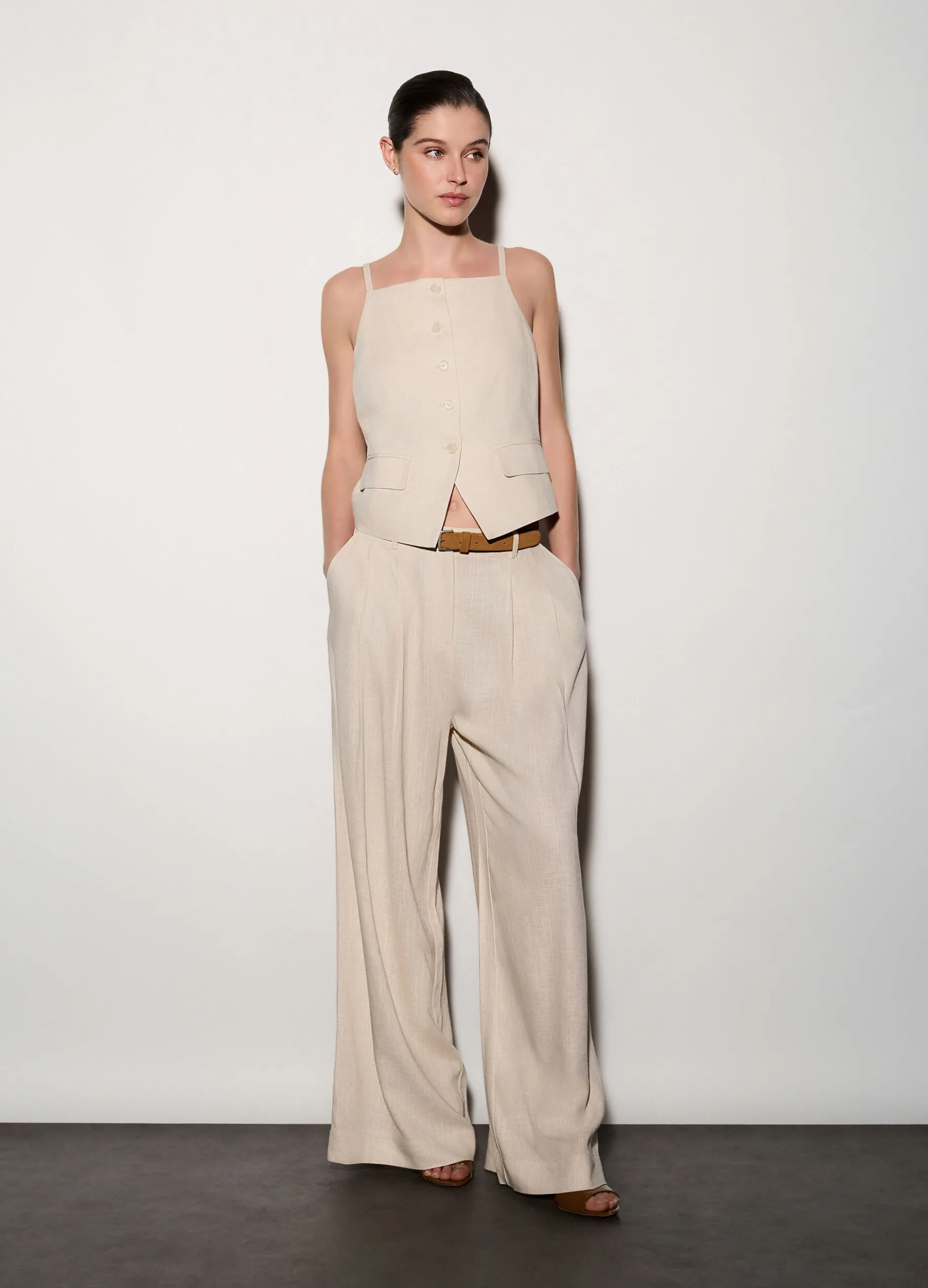 Pantaloni wide leg misto viscosa donna