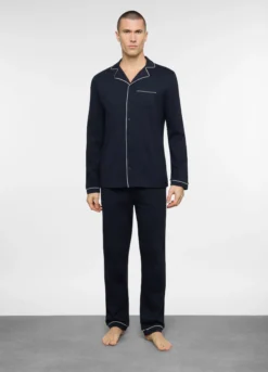 Pigiama lungo a camicia in cotone uomo