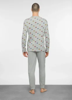 Pigiama lungo in cotone grigio stampato uomo