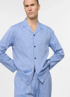 Pigiama lungo in tela di cotone a righe uomo