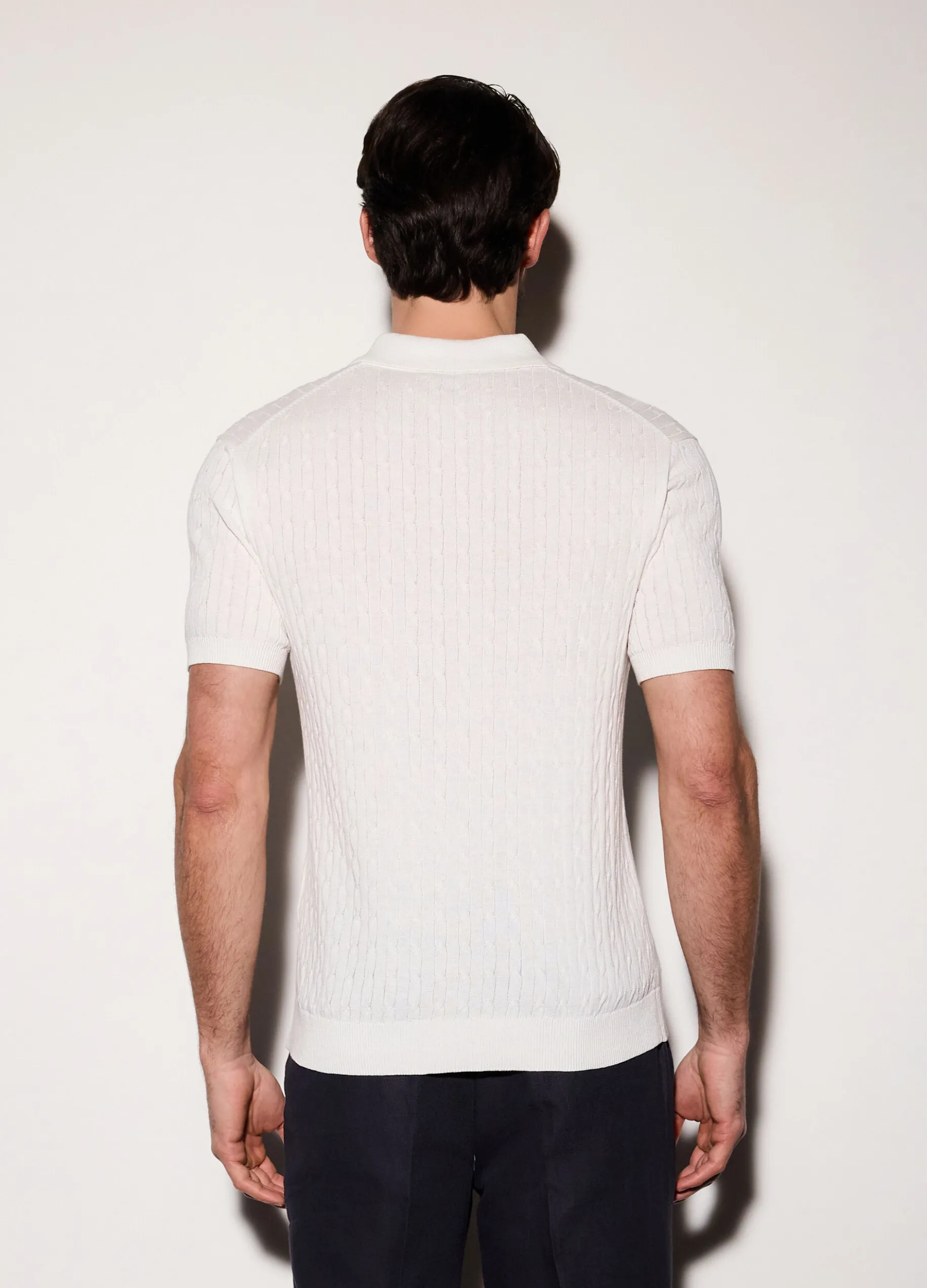 Polo a maniche corte in maglia a treccia uomo