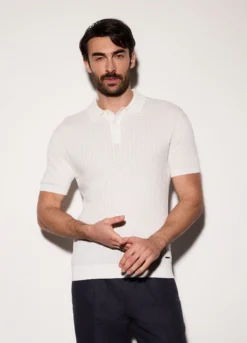 Polo a maniche corte in maglia a treccia uomo