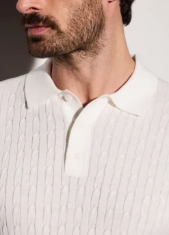 Polo a maniche corte in maglia a treccia uomo