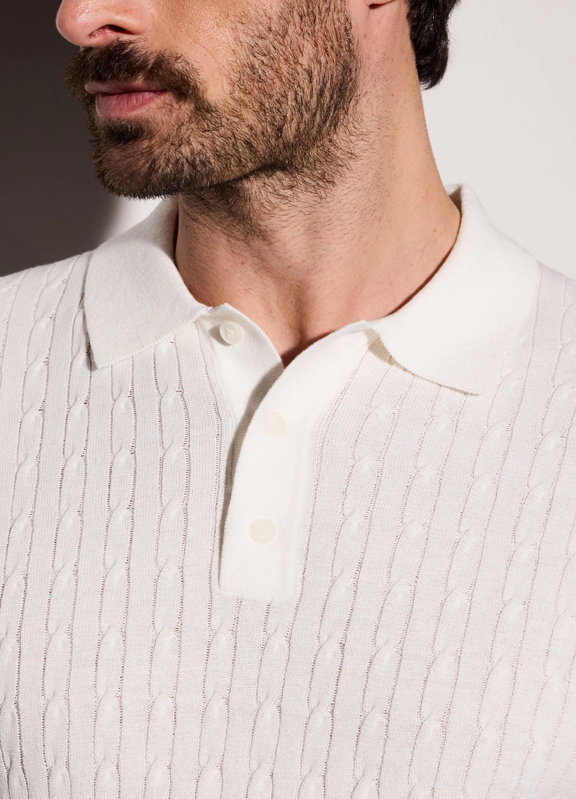 Polo a maniche corte in maglia a treccia uomo