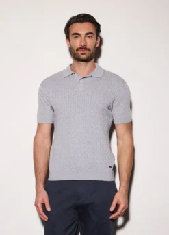 Polo a maniche corte in maglia a treccia uomo