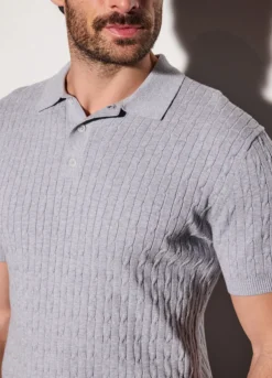 Polo a maniche corte in maglia a treccia uomo