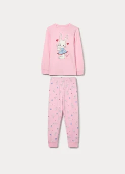 Set pigiama lungo in interlock di puro cotone bambina