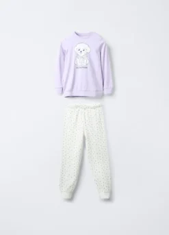 Set pigiama lungo in interlock di puro cotone bambina