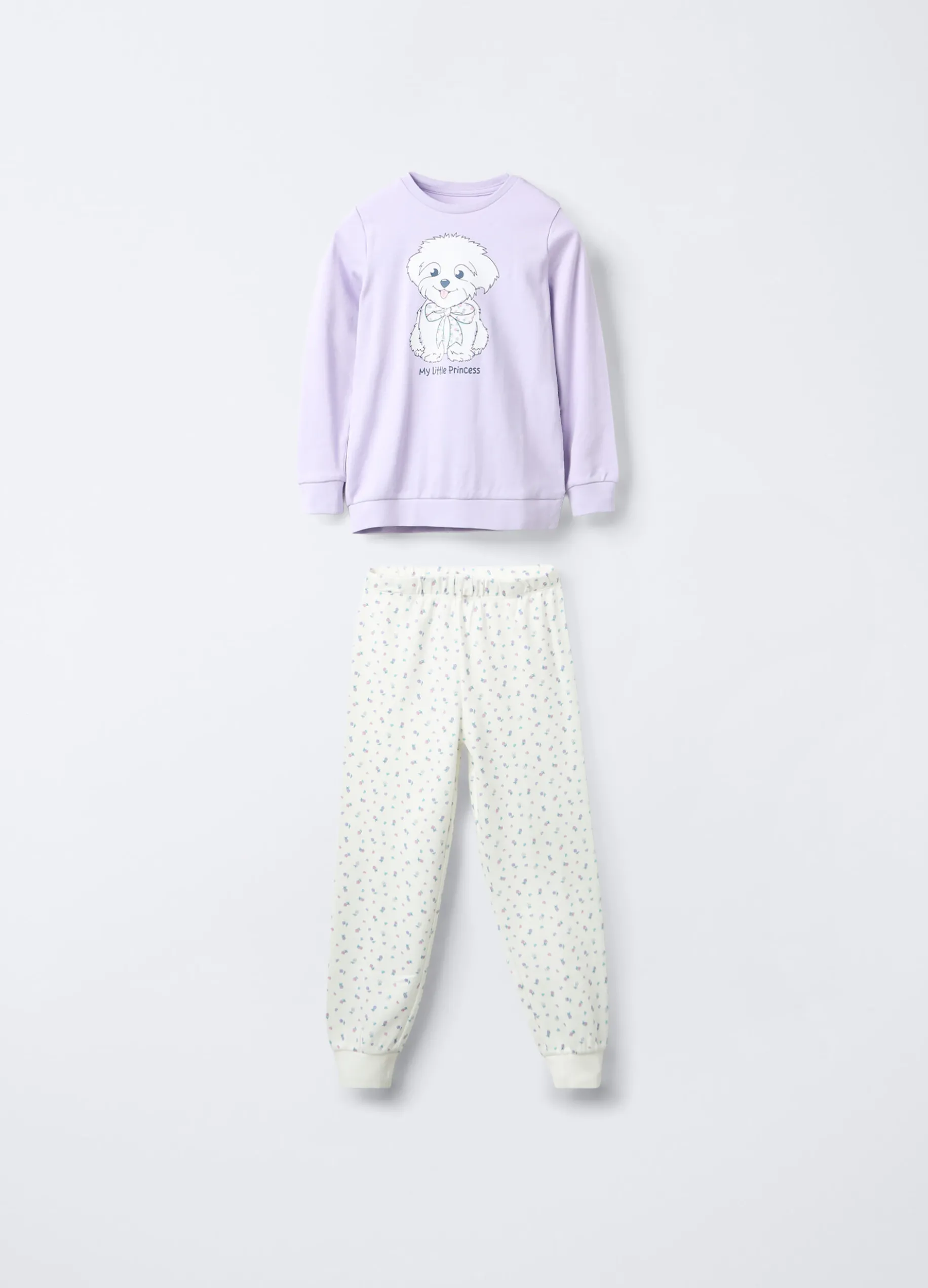 Set pigiama lungo in interlock di puro cotone bambina
