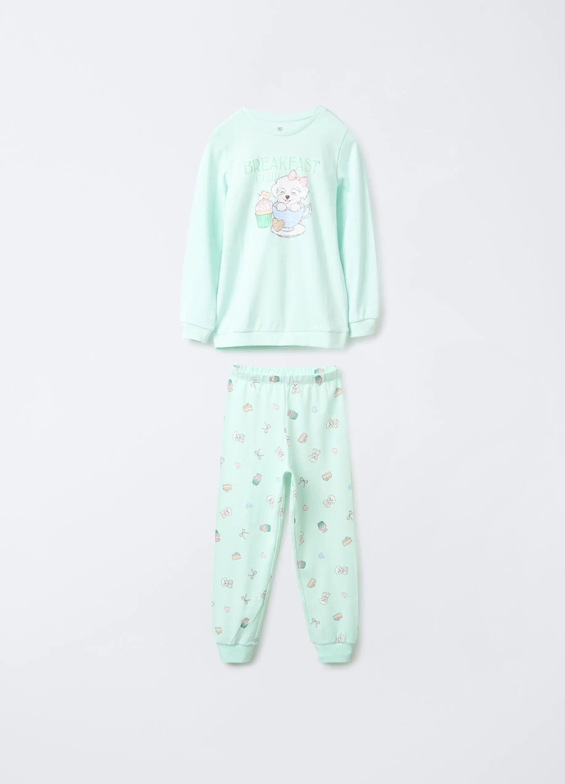 Set pigiama lungo in interlock di puro cotone bambina