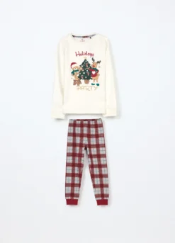 Set pigiama lungo in puro cotone fleece bambina