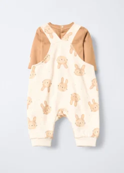 Set salopette + t-shirt in puro cotone garzato neonato