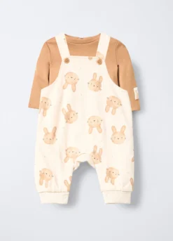 Set salopette + t-shirt in puro cotone garzato neonato