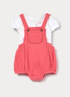 Set t-shirt + salopette in puro cotone neonata