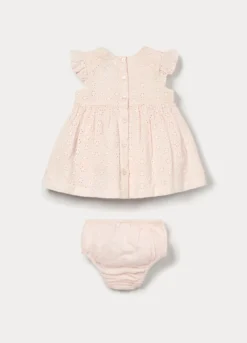 Set vestitino + culotte in puro cotone sangallo neonata