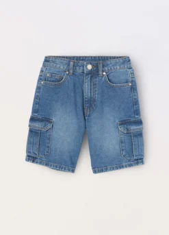 Shorts cargo in denim di puro cotone ragazza