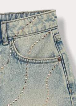 Shorts fit regular ripped in denim di puro cotone ragazza