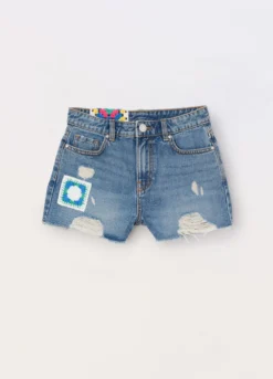 Shorts in denim di puro cotone ragazza