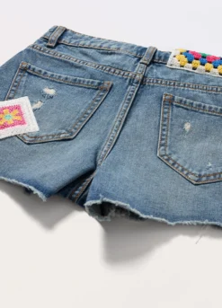 Shorts in denim di puro cotone ragazza
