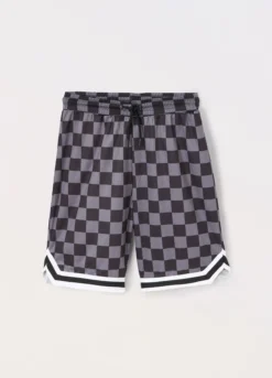 Shorts in tessuto mesh con stampa ragazzo