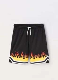 Shorts in tessuto mesh con stampa ragazzo