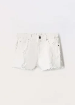 Shorts ripped in denim di puro cotone ragazza
