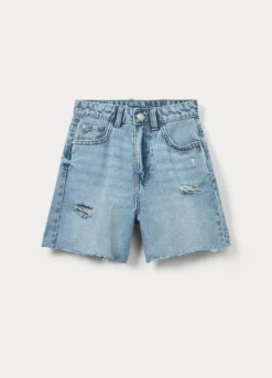 Shorts ripped straight fit in denim di puro cotone ragazza