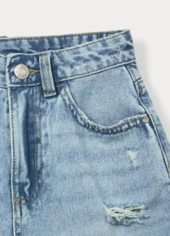 Shorts ripped straight fit in denim di puro cotone ragazza